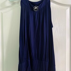 Spense Navy Top with Silver Ring Accent